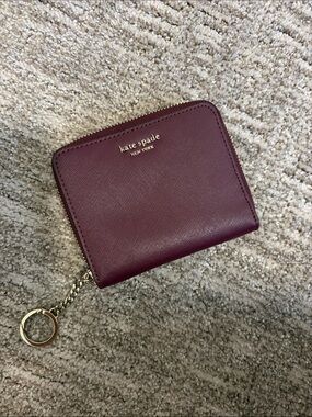 kate spade plum zip card wallet with gold keyring